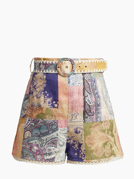 Zimmermann Pants - Zimmermann Multicolor Paisley-Print High-Waist Shorts with Belt